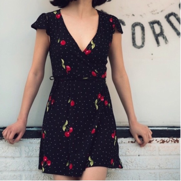 cherry wrap around dress